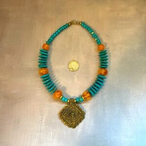 Brass Camel Bone Bead Acrylic Bead necklace Handmade from India